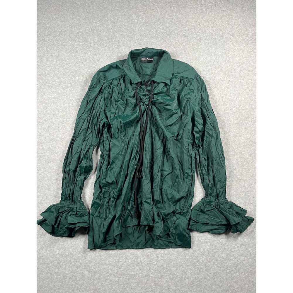 Scarlet Darkness Top Womens L Green Pirate Ren Faire Steampunk Edwardian Ruffle